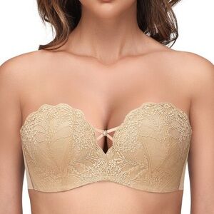 Wingslove Elegant Lace Strapless Bra - Tan 38D